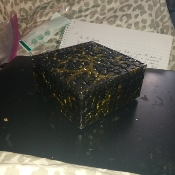 Handmade Black and Gold Cobblestone Jewelry Trinket Candy Storage Box - Picture 10 of 10